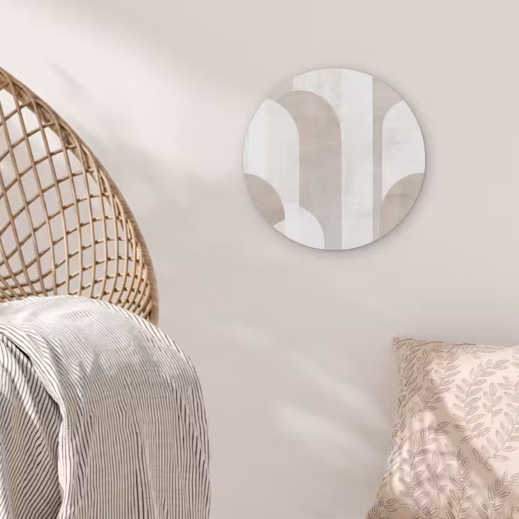 Abstracte bogen - Modern - Beige Akoestische PET Vilt - Rond klein -sfeer4
