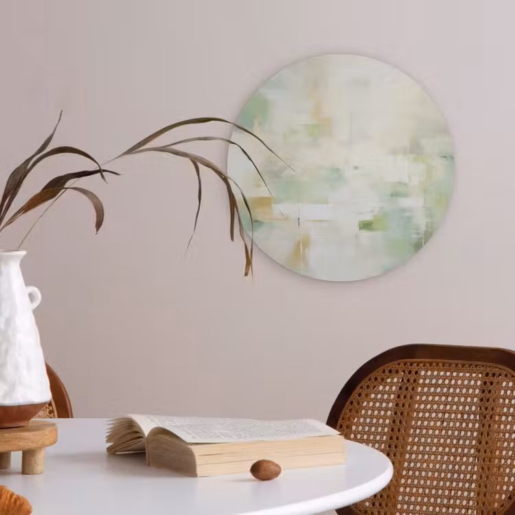 Abstract - Kunst - Wit - Groen - Modern Akoestische PET Vilt - Rond klein -sfeer3