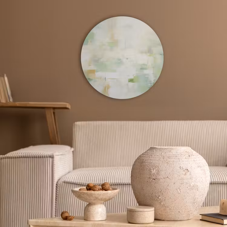 Abstract - Kunst - Wit - Groen - Modern Akoestische PET Vilt - Rond klein -sfeer1
