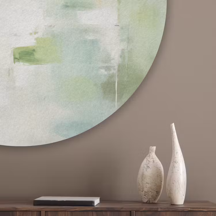 Abstract - Kunst - Wit - Groen - Modern Akoestische PET Vilt - Rond klein -sfeer5_closeup
