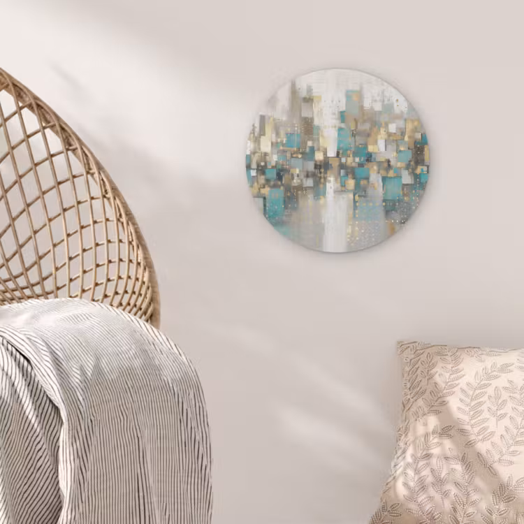 Abstract - Blokken - Goud - Skyline Akoestische PET Vilt - Rond klein -sfeer4