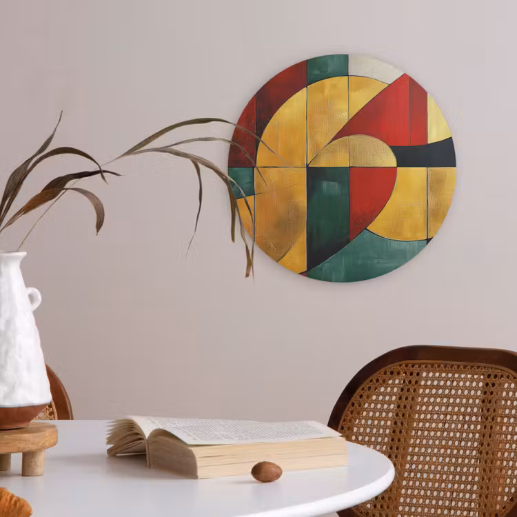 Abstract - Kerst - Goud - Rood - Groen Akoestische PET Vilt - Rond klein -sfeer3
