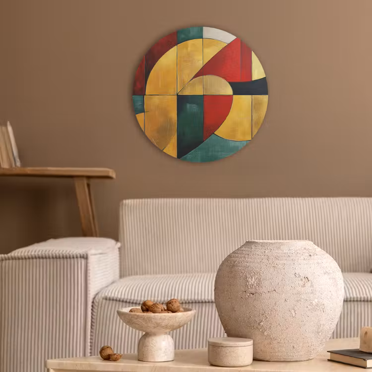 Abstract - Kerst - Goud - Rood - Groen Akoestische PET Vilt - Rond klein -sfeer1