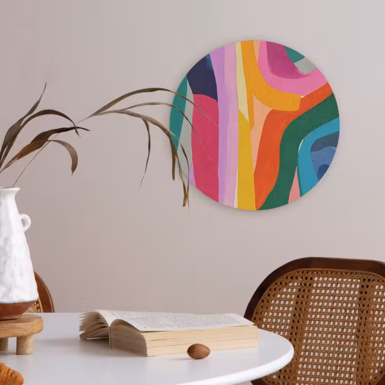 Abstract - Kleurrijk - Golven - Lijnen Akoestische PET Vilt - Rond klein -sfeer3