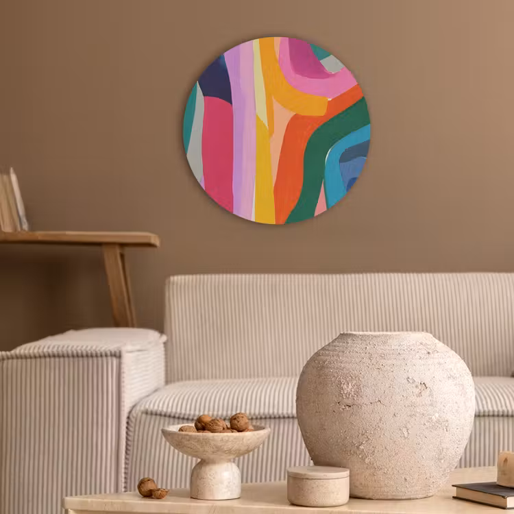 Abstract - Kleurrijk - Golven - Lijnen Akoestische PET Vilt - Rond klein -sfeer1