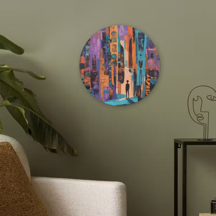 Abstract - Figuren - Kleurrijk Akoestische PET Vilt - Rond klein -sfeer2