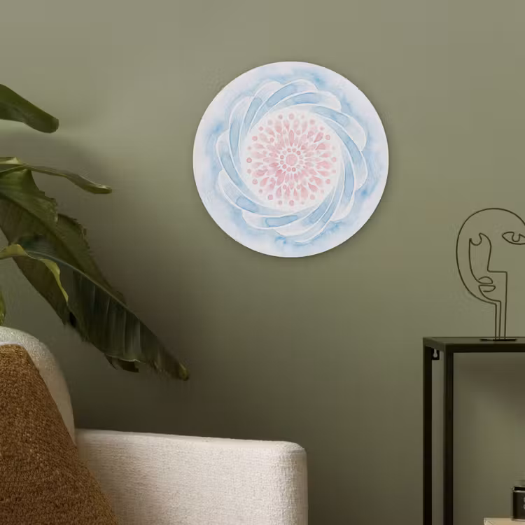 Abstract - Bloemvorm - Aquarel - Roze - Blauw Akoestische PET Vilt - Rond klein -sfeer2