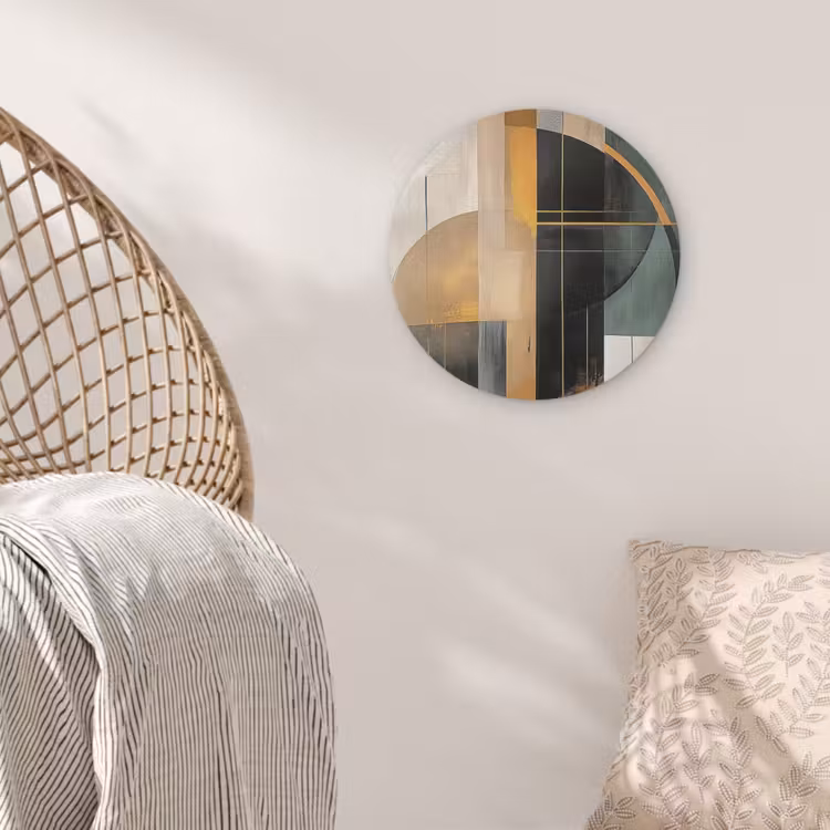 Abstract - Goud - Brons - Groen - Vormen - Modern Akoestische PET Vilt - Rond klein -sfeer4