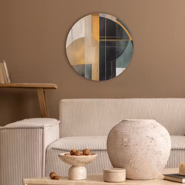 Abstract - Goud - Brons - Groen - Vormen - Modern Akoestische PET Vilt - Rond klein -sfeer1