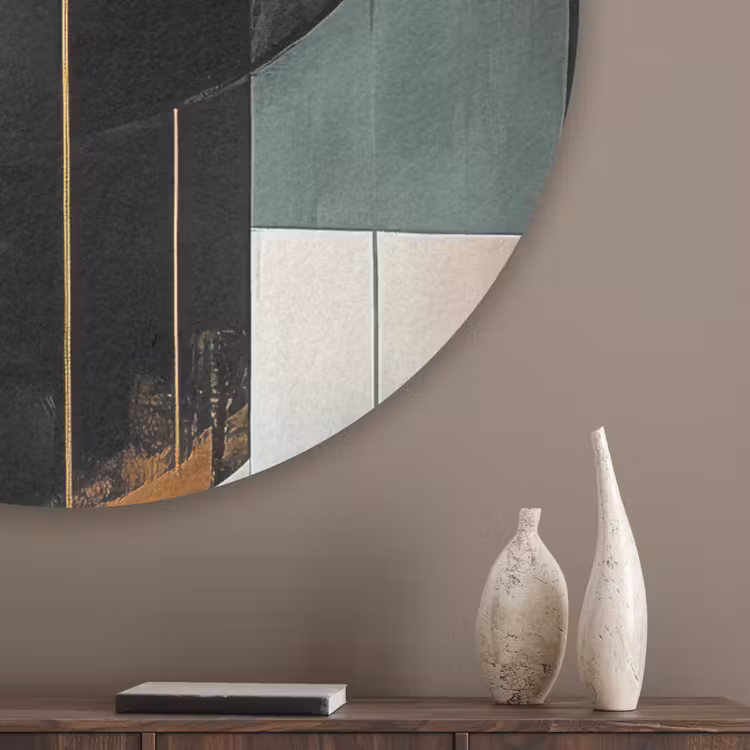Abstract - Goud - Brons - Groen - Vormen - Modern Akoestische PET Vilt - Rond klein -sfeer5_closeup