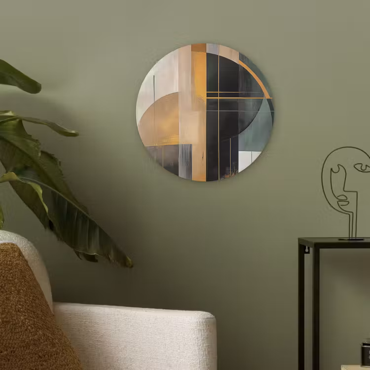 Abstract - Goud - Brons - Groen - Vormen - Modern Akoestische PET Vilt - Rond klein -sfeer2