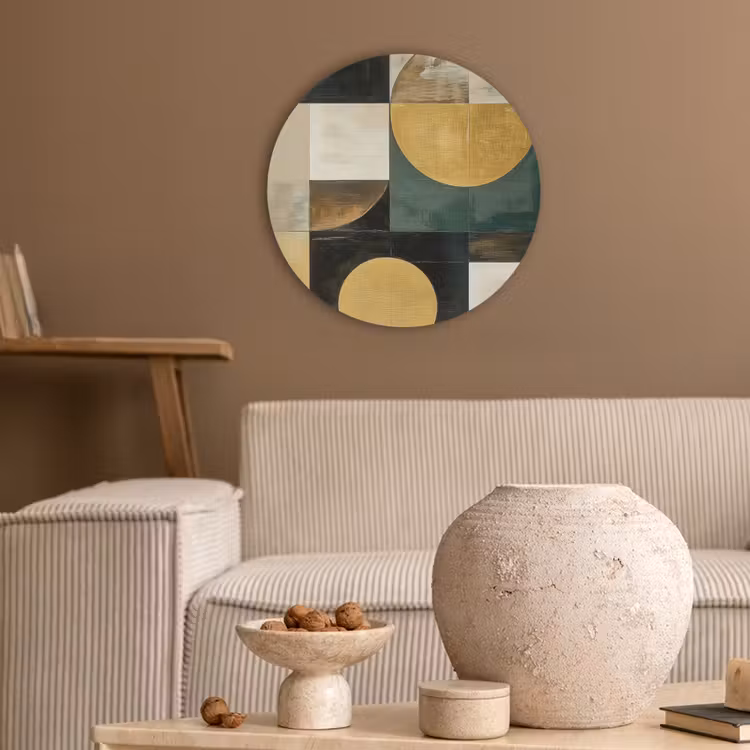 Abstract - Goud - Brons - Vormen - Geometrisch Akoestische PET Vilt - Rond klein -sfeer1