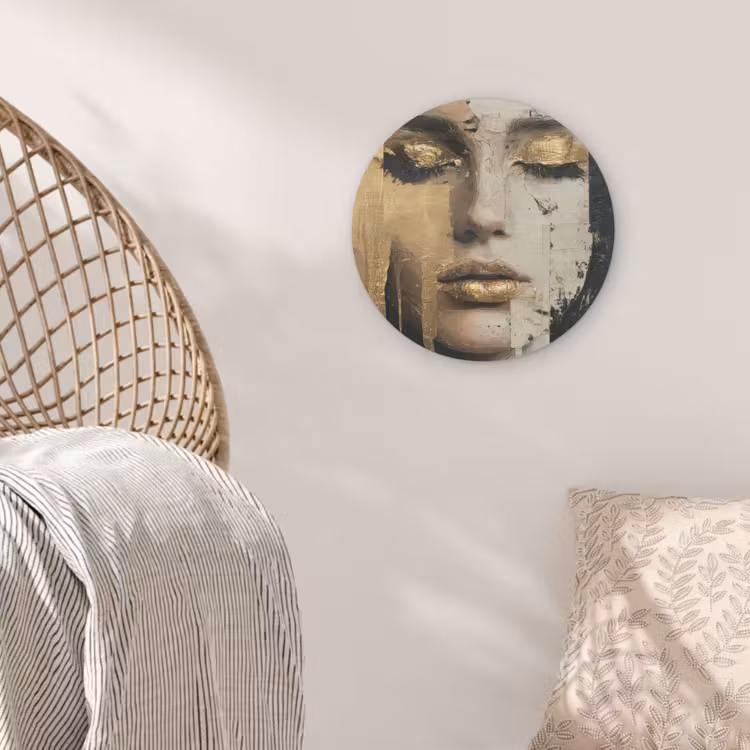 Abstract - Goud - Gezicht - Lippen Akoestische PET Vilt - Rond klein -sfeer4