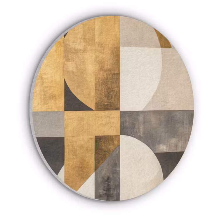 Abstract - Goud - Grijs - Vormen - Geometrisch Akoestische PET Vilt - Rond klein -3d