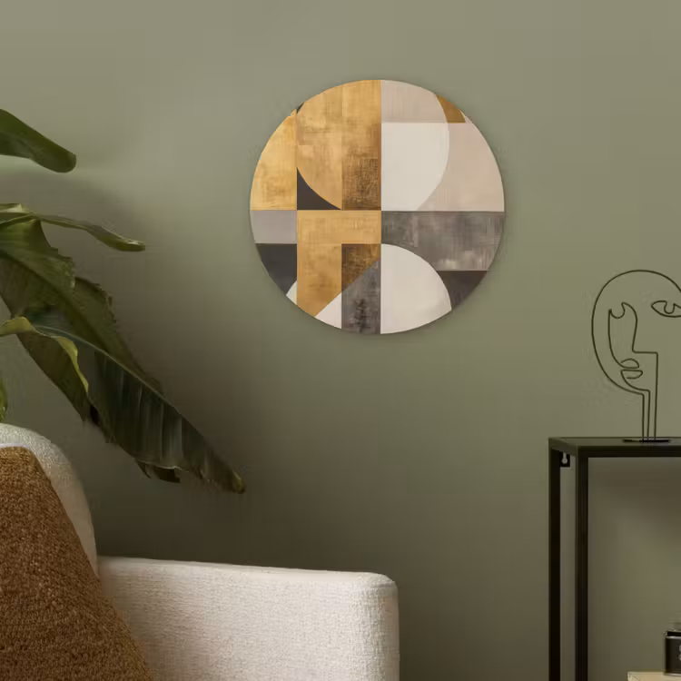 Abstract - Goud - Grijs - Vormen - Geometrisch Akoestische PET Vilt - Rond klein -sfeer2
