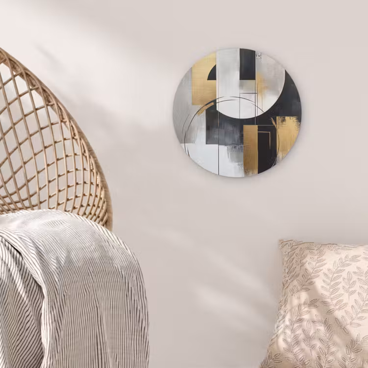 Abstract - Goud - Zilver - Vormen - Aesthetic Akoestische PET Vilt - Rond klein -sfeer4