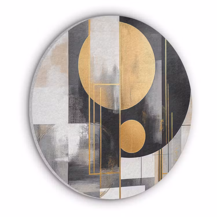 Abstract - Goud - Zilver - Vormen - Aesthetic - Modern Akoestische PET Vilt - Rond klein -3d