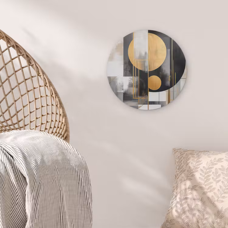 Abstract - Goud - Zilver - Vormen - Aesthetic - Modern Akoestische PET Vilt - Rond klein -sfeer4