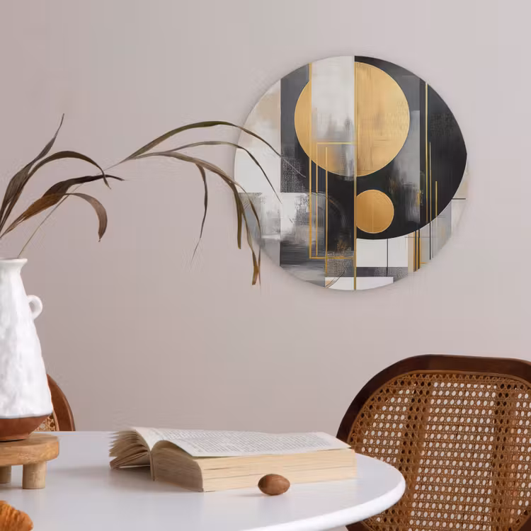 Abstract - Goud - Zilver - Vormen - Aesthetic - Modern Akoestische PET Vilt - Rond klein -sfeer3