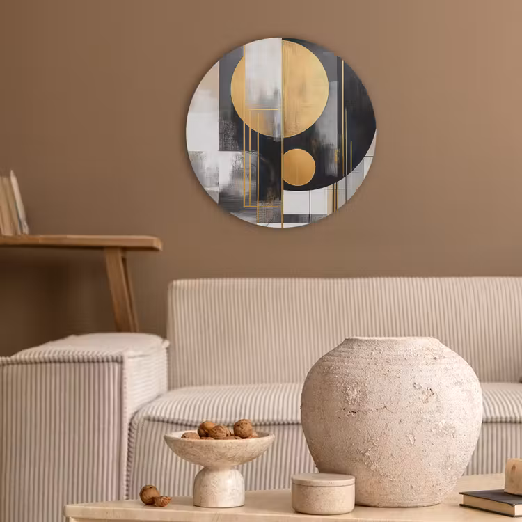 Abstract - Goud - Zilver - Vormen - Aesthetic - Modern Akoestische PET Vilt - Rond klein -sfeer1