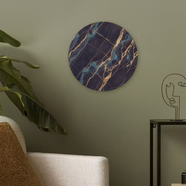 Abstract - Gouden lijnen - Kunst - Modern - Zwart Akoestische PET Vilt - Rond klein -sfeer2