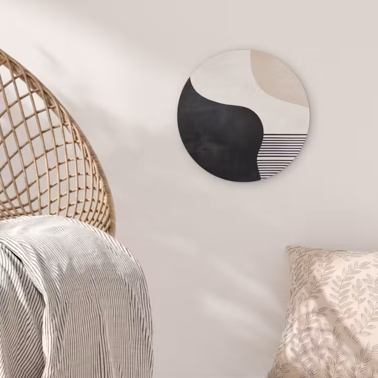 Abstract - Japandi - Beige - Modern Akoestische PET Vilt - Rond klein -sfeer4