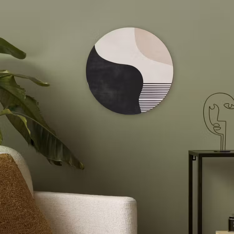 Abstract - Japandi - Beige - Modern Akoestische PET Vilt - Rond klein -sfeer2