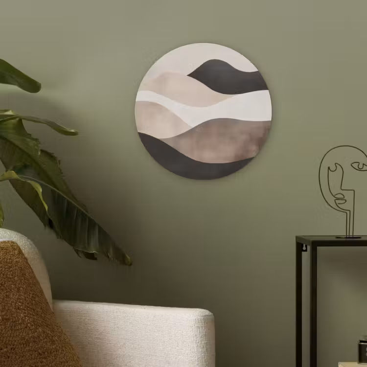 Abstract - Landschap - Golven - Crèmekleur Akoestische PET Vilt - Rond klein -sfeer2