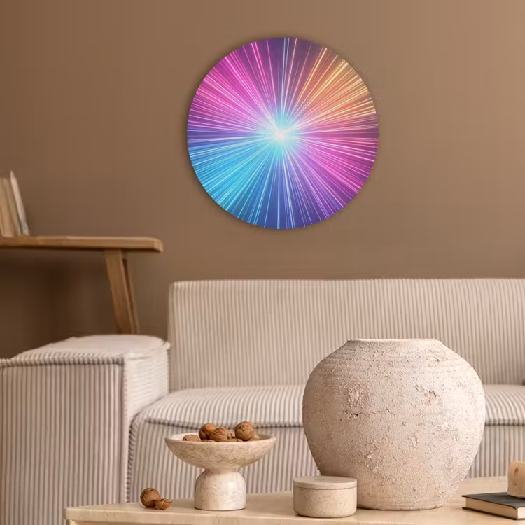 Abstract - Light - Burst - Modern - Colorful Akoestische PET Vilt - Rond klein -sfeer1