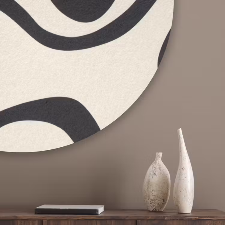 Abstract - Lijnen - Modern - Beige Akoestische PET Vilt - Rond klein -sfeer5_closeup