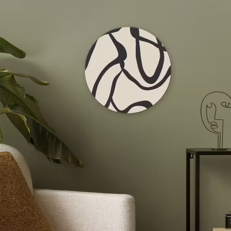 Abstract - Lijnen - Modern - Beige Akoestische PET Vilt - Rond klein -sfeer2