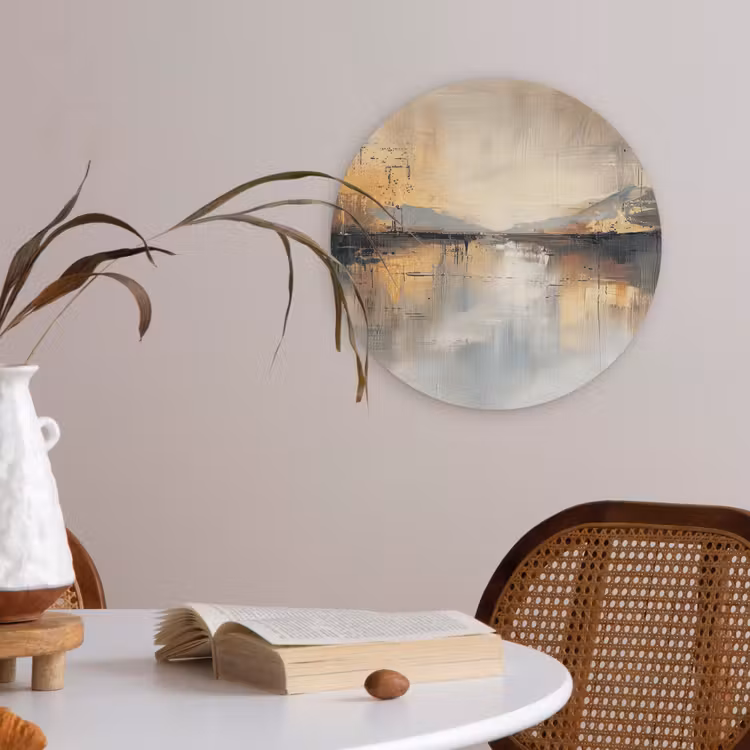 Abstract - Modern - Beige - Aesthetic - Goud Akoestische PET Vilt - Rond klein -sfeer3