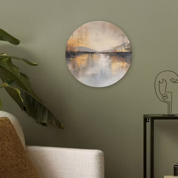 Abstract - Modern - Beige - Aesthetic - Goud Akoestische PET Vilt - Rond klein -sfeer2
