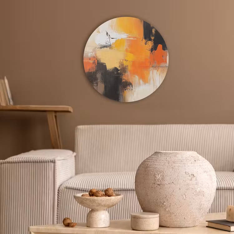 Abstract - Modern - Verflook - Herfst kleuren - Oranje Akoestische PET Vilt - Rond klein -sfeer1