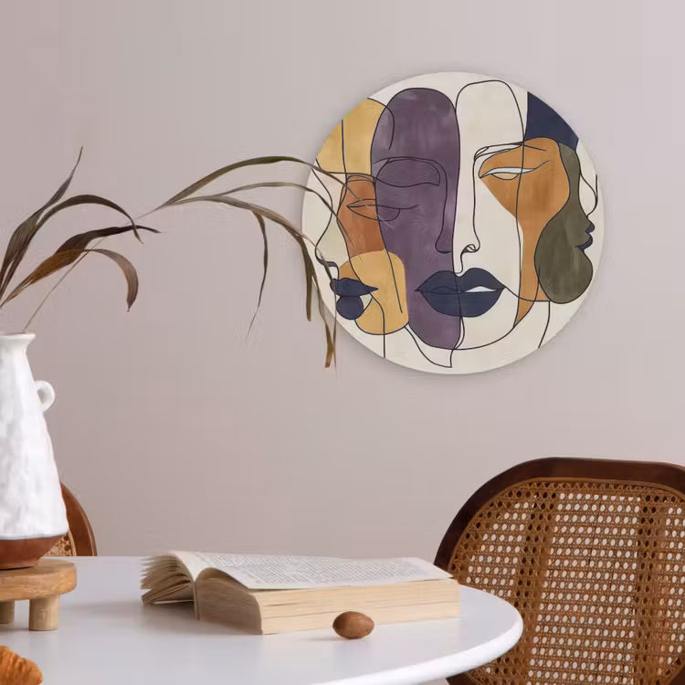 Abstract - Overlappende gezichten - Paars - Donkergroen Akoestische PET Vilt - Rond klein -sfeer3