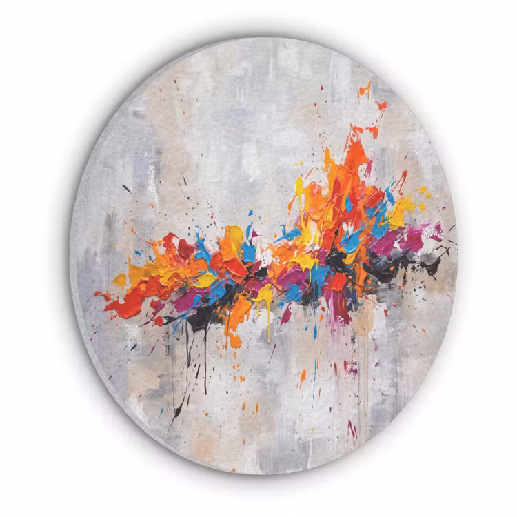 Abstract - Schilderij - Kleurrijk - Dynamisch Akoestische PET Vilt - Rond klein -3d