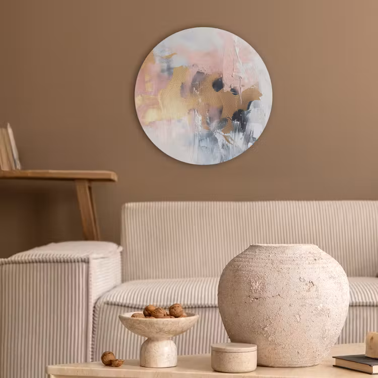 Abstract - Pastel kleuren - Goud - Modern - Aesthetic Akoestische PET Vilt - Rond klein -sfeer1