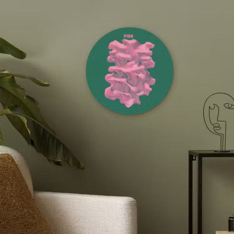 Abstract - Pink - Lijnen - Groen Akoestische PET Vilt - Rond klein -sfeer2