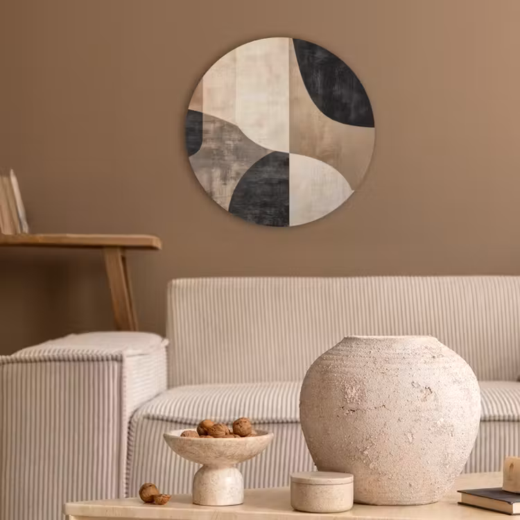 Abstract - Vlakken - Zwart - Rond Akoestische PET Vilt - Rond klein -sfeer1