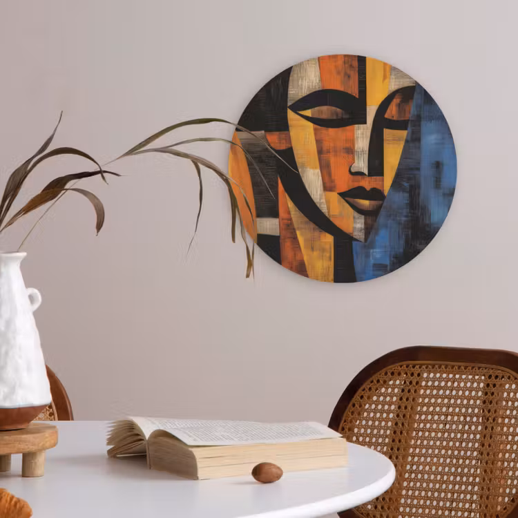 Abstract - Portret - Kleurvakken Akoestische PET Vilt - Rond klein -sfeer3