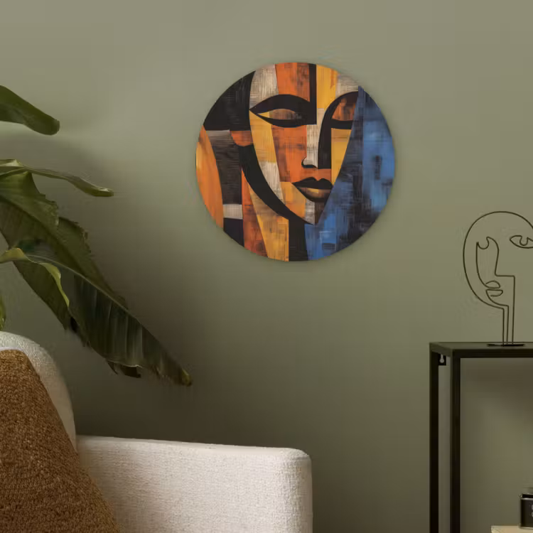 Abstract - Portret - Kleurvakken Akoestische PET Vilt - Rond klein -sfeer2