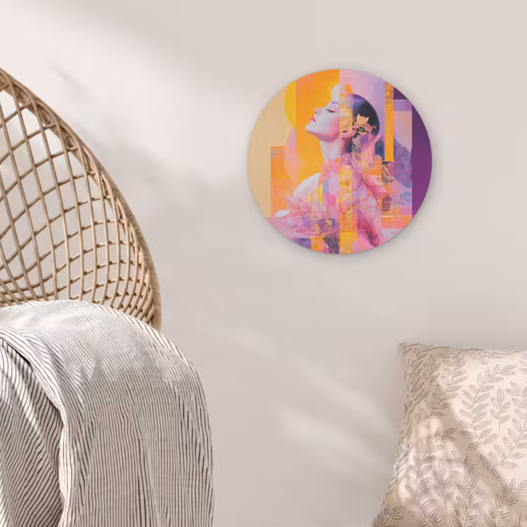 Abstract - Portret - Vrouw - Kleurrijk Akoestische PET Vilt - Rond klein -sfeer4