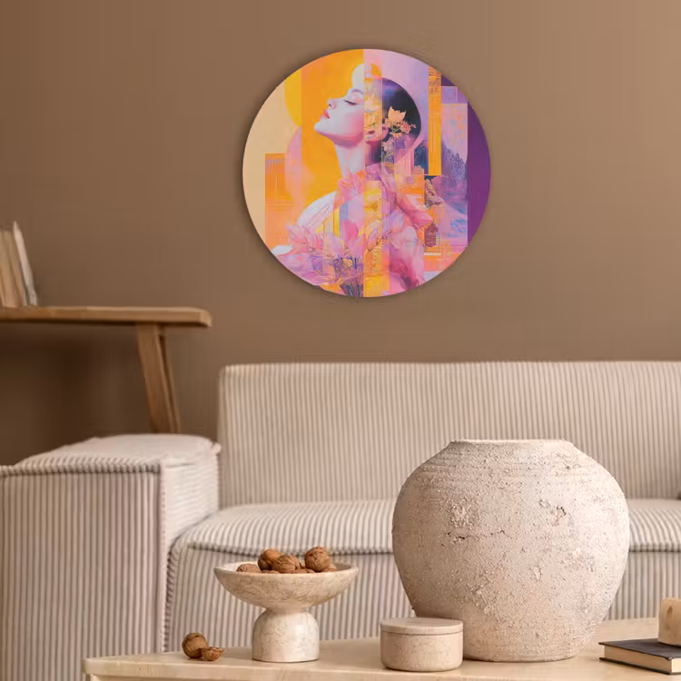 Abstract - Portret - Vrouw - Kleurrijk Akoestische PET Vilt - Rond klein -sfeer1
