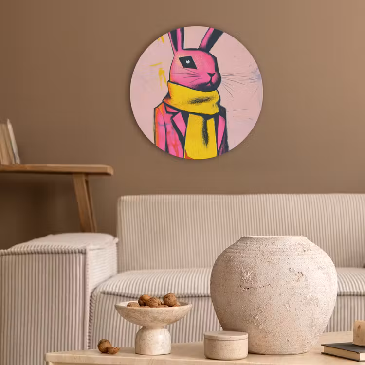 Abstract - Konijn - Sjaal - Geel Akoestische PET Vilt - Rond klein -sfeer1
