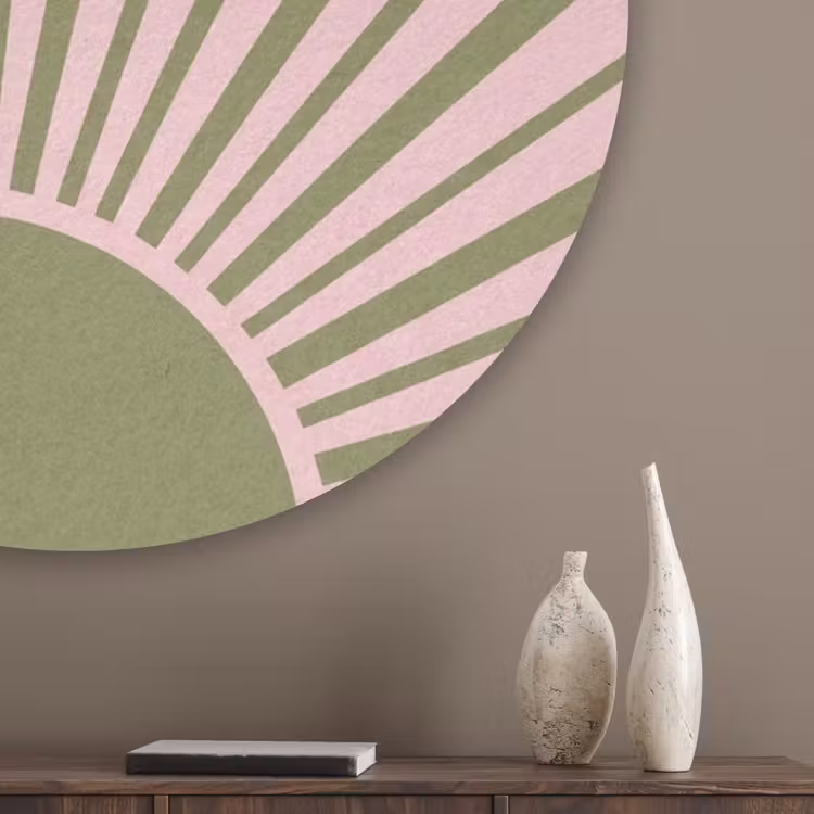Abstract - Stralen - Grafisch - Roze - Groen Akoestische PET Vilt - Rond klein -sfeer5_closeup