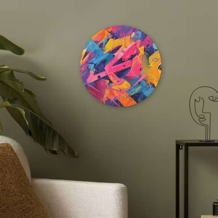 Abstract - Vormen - Kleurrijk Akoestische PET Vilt - Rond klein -sfeer2