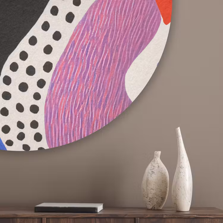 Abstract - Vormen - Kleuren - Stippen Akoestische PET Vilt - Rond klein -sfeer5_closeup