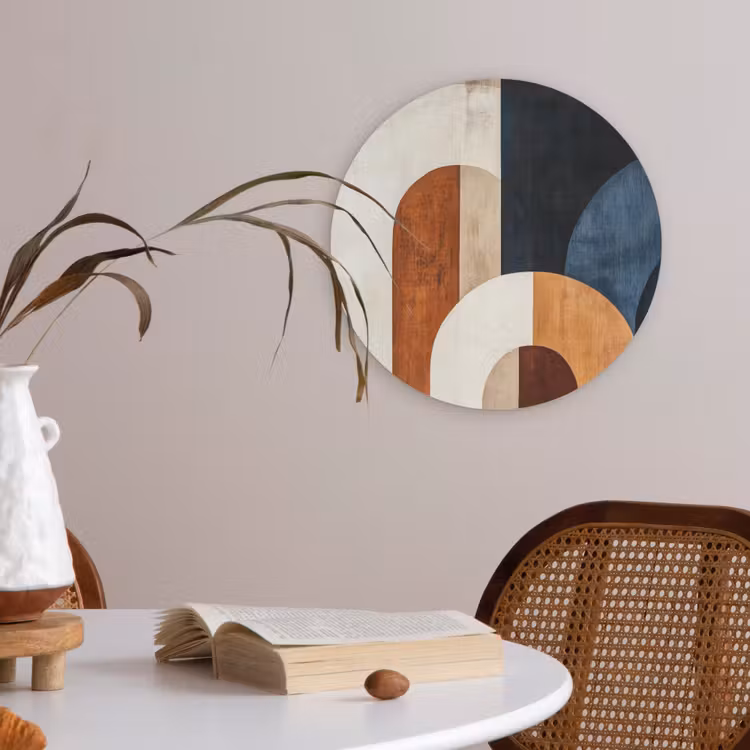 Abstract - Vormen - Donkerblauw Akoestische PET Vilt - Rond klein -sfeer3
