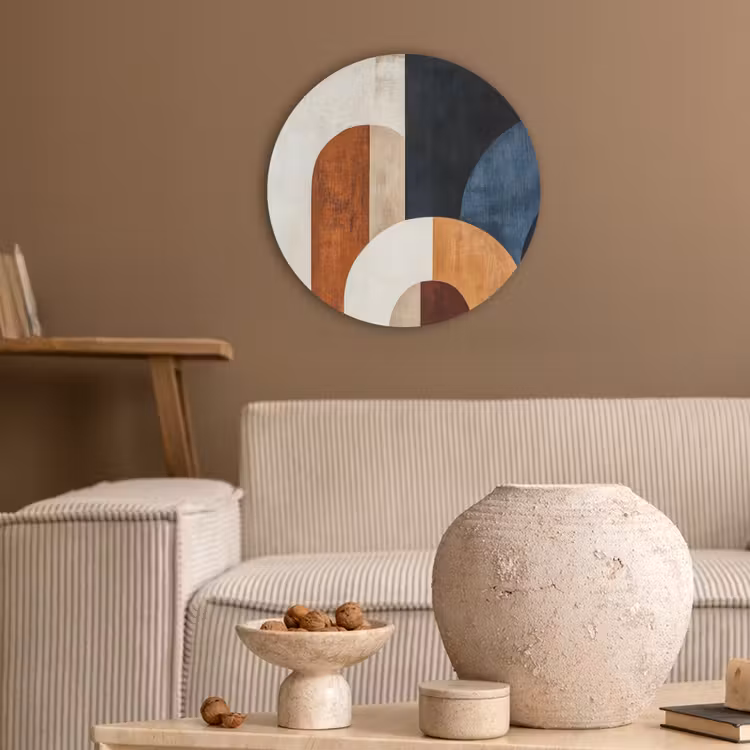 Abstract - Vormen - Donkerblauw Akoestische PET Vilt - Rond klein -sfeer1