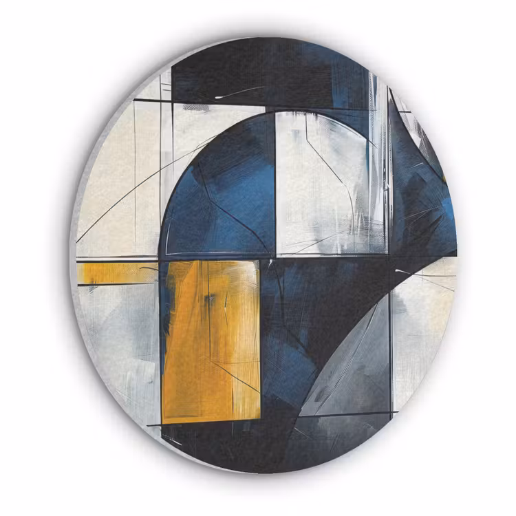 Abstract - Vormen - Goud - Blauw - Geometrisch Akoestische PET Vilt - Rond klein -3d